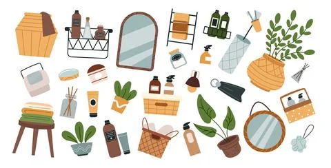 Bathroom elements. Modern home. Interior furniture. Bath towel and wash sponge イラスト素材