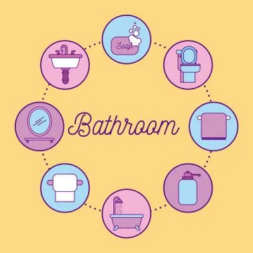 Bathroom equipment elements icons in circle 스톡 일러스트