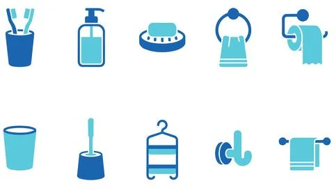 Bathroom essentials and personal care icon set with bathroom, essentials Stock Illustration