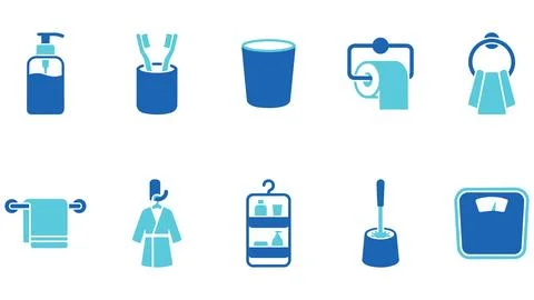 Bathroom essentials and personal hygiene accessory icons with bathroom, gro.. Stock Illustration