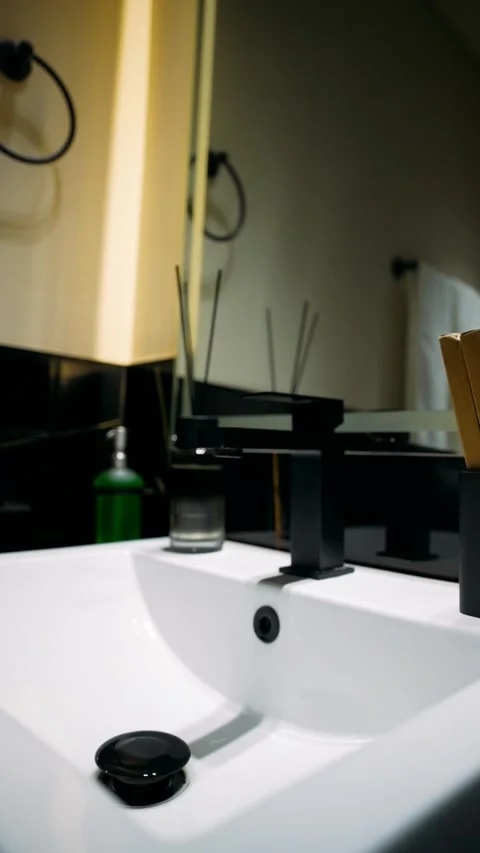 Bathroom with expensive black marble Stock Footage 263233593