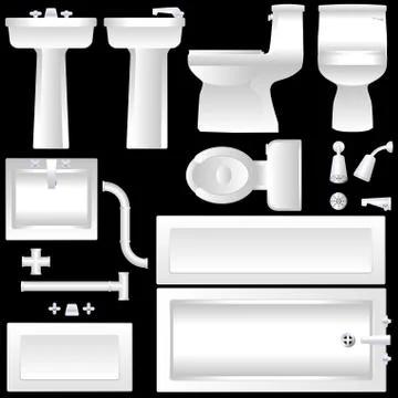 Bathroom fixtures isolated on black Stock Illustration