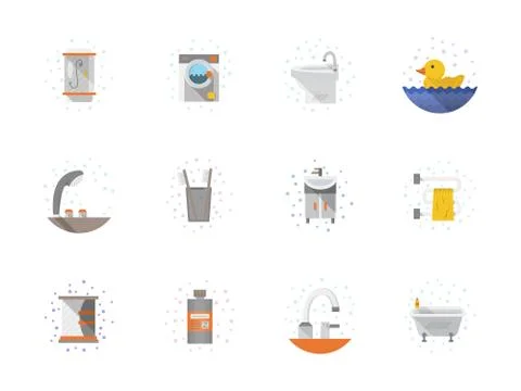 Bathroom flat color icons vector collection Stock Illustration