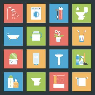 Bathroom flat icons set Stock Illustration