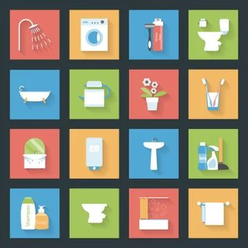 Bathroom flat icons set Illustrazione stock