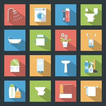 Bathroom flat icons set Stock Illustration