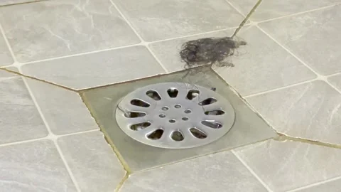 Bathroom floor drain with wet cleaning broom Stock Footage 335430581