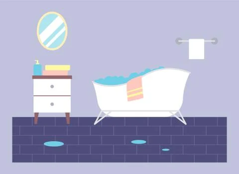 Bathroom with foam, mirror, bedside table, personal hygiene products. Bathroom Stock Illustration