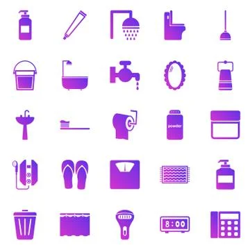 Bathroom gradient icons on white background Stock Illustration