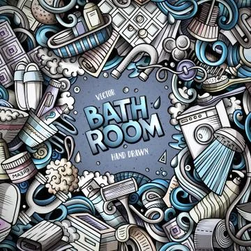 Bathroom hand drawn vector doodles illustration. Bath room frame card design. 스톡 일러스트