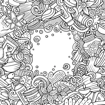 Bathroom hand drawn vector doodles illustration. Bath room frame card design. Stock-Illustration