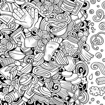 Bathroom hand drawn vector doodles illustration. Bath room frame card design. Stock Illustration