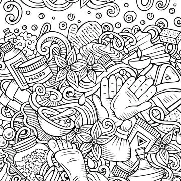 Bathroom hand drawn vector doodles illustration. Bath room frame card design. Stock Illustration