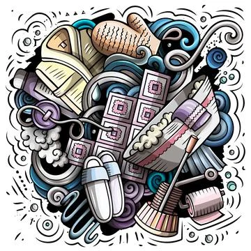 Bathroom hand drawn vector doodles illustration. Bath room poster design. Stock Illustration