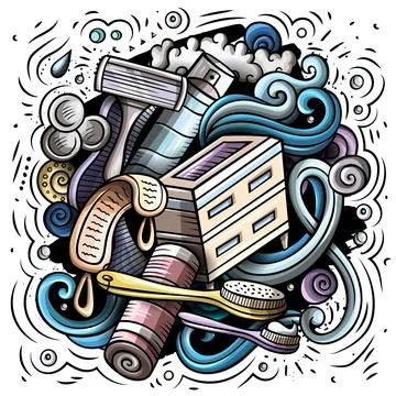 Bathroom hand drawn vector doodles illustration. Bath room poster design. Stock Illustration
