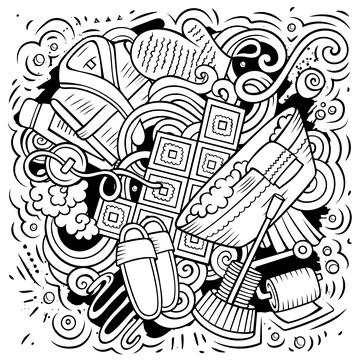 Bathroom hand drawn vector doodles illustration. Bath room design. 스톡 일러스트