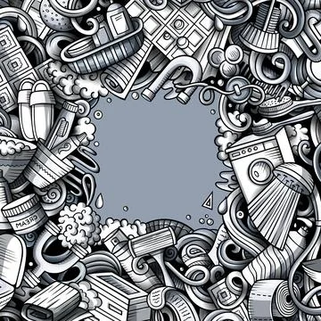 Bathroom hand drawn vector doodles illustration. Illustrazione stock