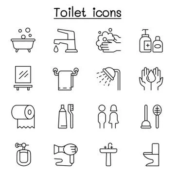 Bathroom icon set in thin line style Stock Illustration