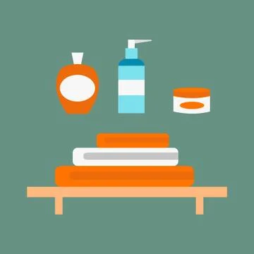 Bathroom icons colored set with process water savings symbols hygiene collection Stock Illustration