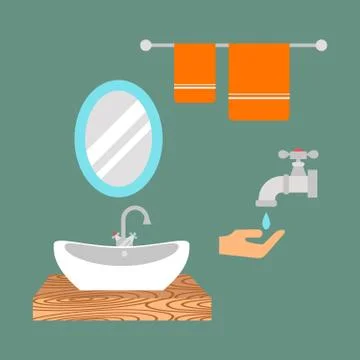 Bathroom icons colored set with process water savings symbols hygiene collection Stock Illustration