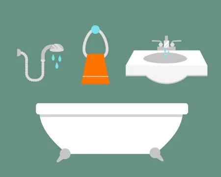 Bathroom icons colored set with process water savings symbols hygiene collection Stock Illustration