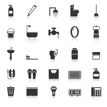 Bathroom icons with reflect on white background Illustrazione stock