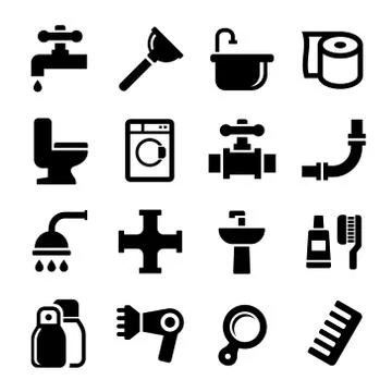 Bathroom Icons Set on White Background. Vector 库存插图