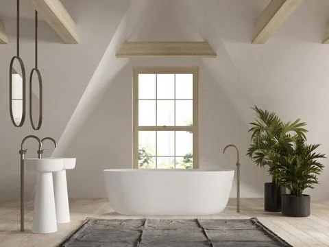 Bathroom interior in the attic 3D rendering Stock Illustration
