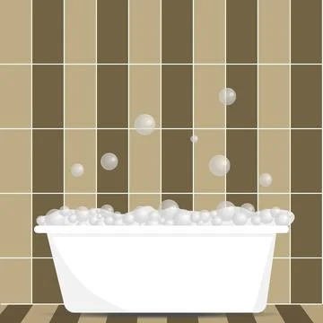 Bathroom interior with bath. Bath with foam and soap bubbles Stock Illustration