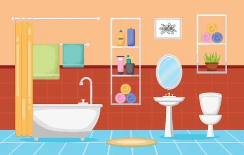 Bathroom Interior Clean Modern Room Furniture Flat Design Illustrazione stock