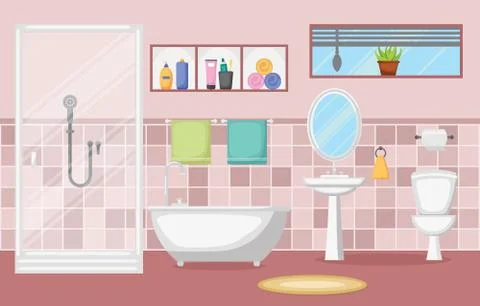 Bathroom Interior Clean Modern Room Furniture Flat Design Stock Illustration