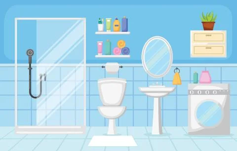Bathroom Interior Clean Modern Room Furniture Flat Design Stock Illustration