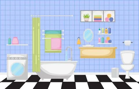Bathroom Interior Clean Modern Room Furniture Flat Design Illustrazione stock