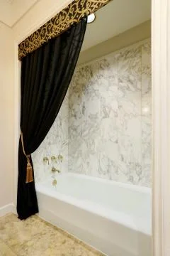 Bathroom interior with close up of bathtub. Stock Photos