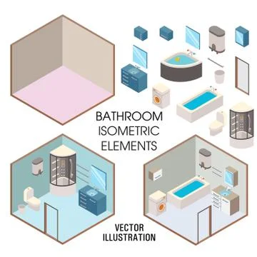 Bathroom interior constructor, vector flat isometric illustration Stock Illustration