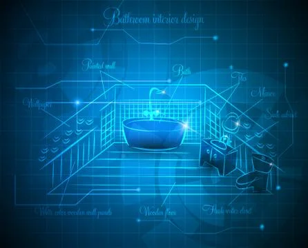 Bathroom interior design abstract blue background Stock Illustration