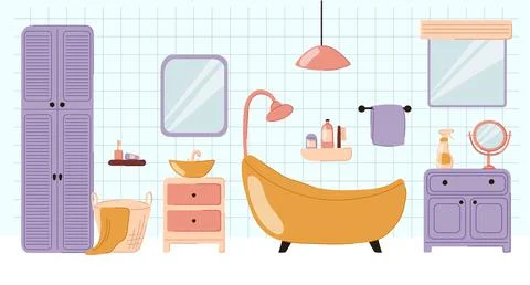 Bathroom interior design in a doodle style. Vector illustration of bathroom with Stock Illustration