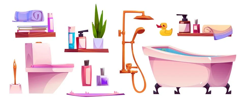 Bathroom interior design elements set Stock Illustration