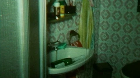 Bathroom Interior Design Subjective Camera - Vintage Super8 Film Stock Footage 8998169