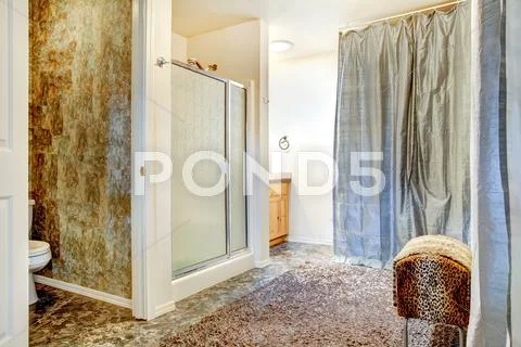 Bathroom interior with glass door shower Stock Photos