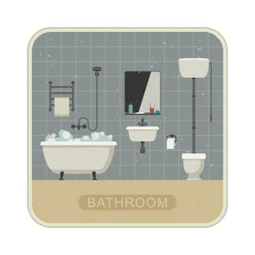 Bathroom interior with grunge texture. Stock Illustration