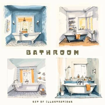 Bathroom interior. Hand drawn vector illustration. Bathroom sketch. Stock Illustration