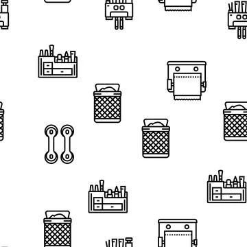 Bathroom interior home vector seamless pattern Stock Illustration