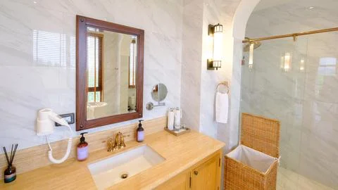 Bathroom interior in the hotel Stock Photos