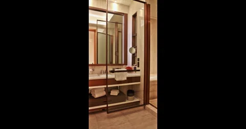 Bathroom interior, hotel room, real estate marketing Stock Footage 343662673