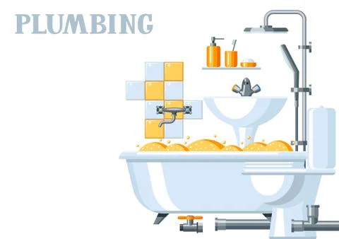 Bathroom interior. Plumbing background. Stock Illustration