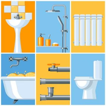 Bathroom interior. Plumbing background. Stock Illustration