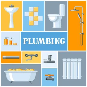 Bathroom interior. Plumbing background. Stock Illustration