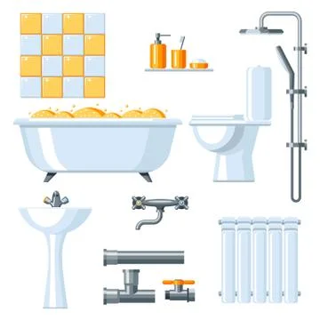 Bathroom interior. Plumbing icon set. Stock Illustration