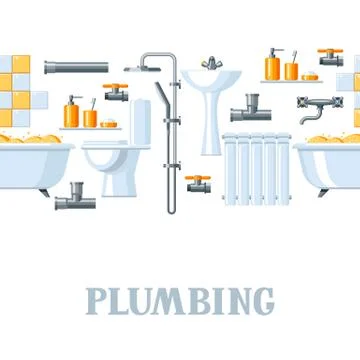 Bathroom interior. Plumbing seamless pattern. Illustrazione stock